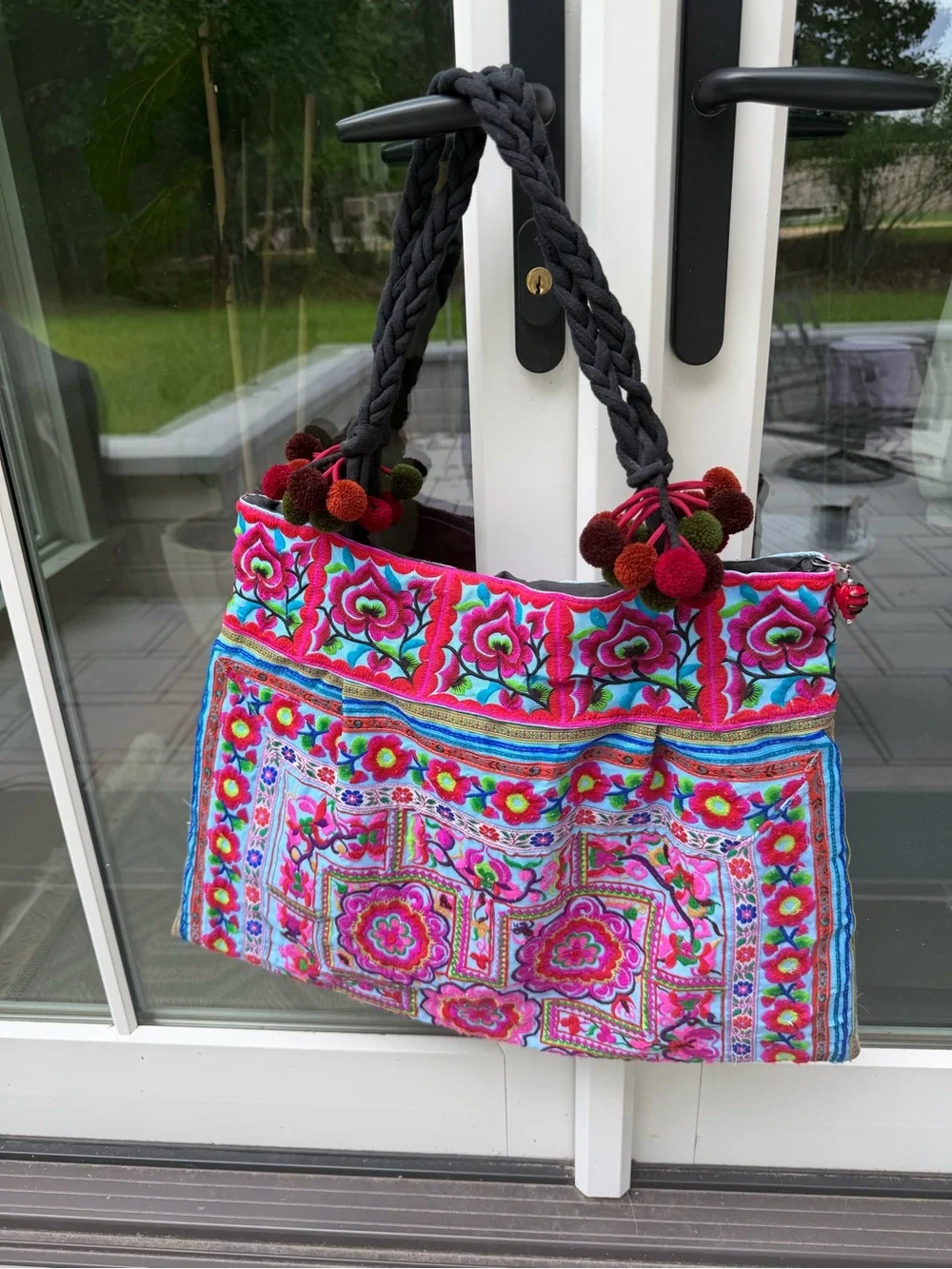 Expressions NYC Boho Embroidered Pom Pom Tote Bag